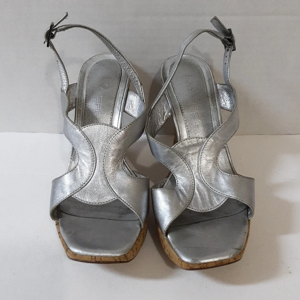 Y2k Viga Spia platform sandals leather upper size 6.5M women silver metallic